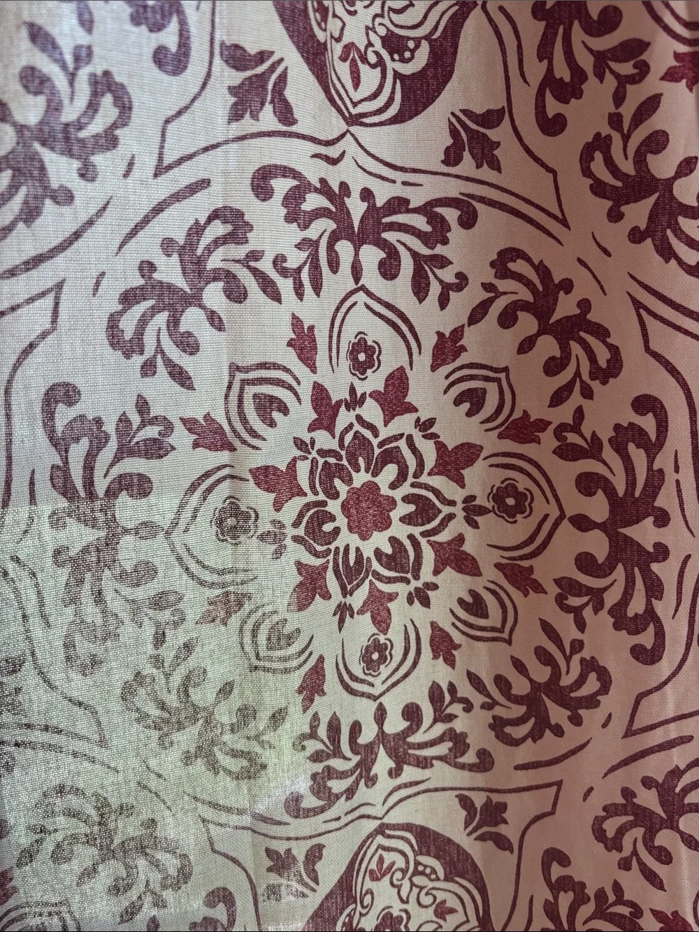 Classic Medallion Semi-Sheer Curtain Panel in Burgundy and Cream - (4) 54x96